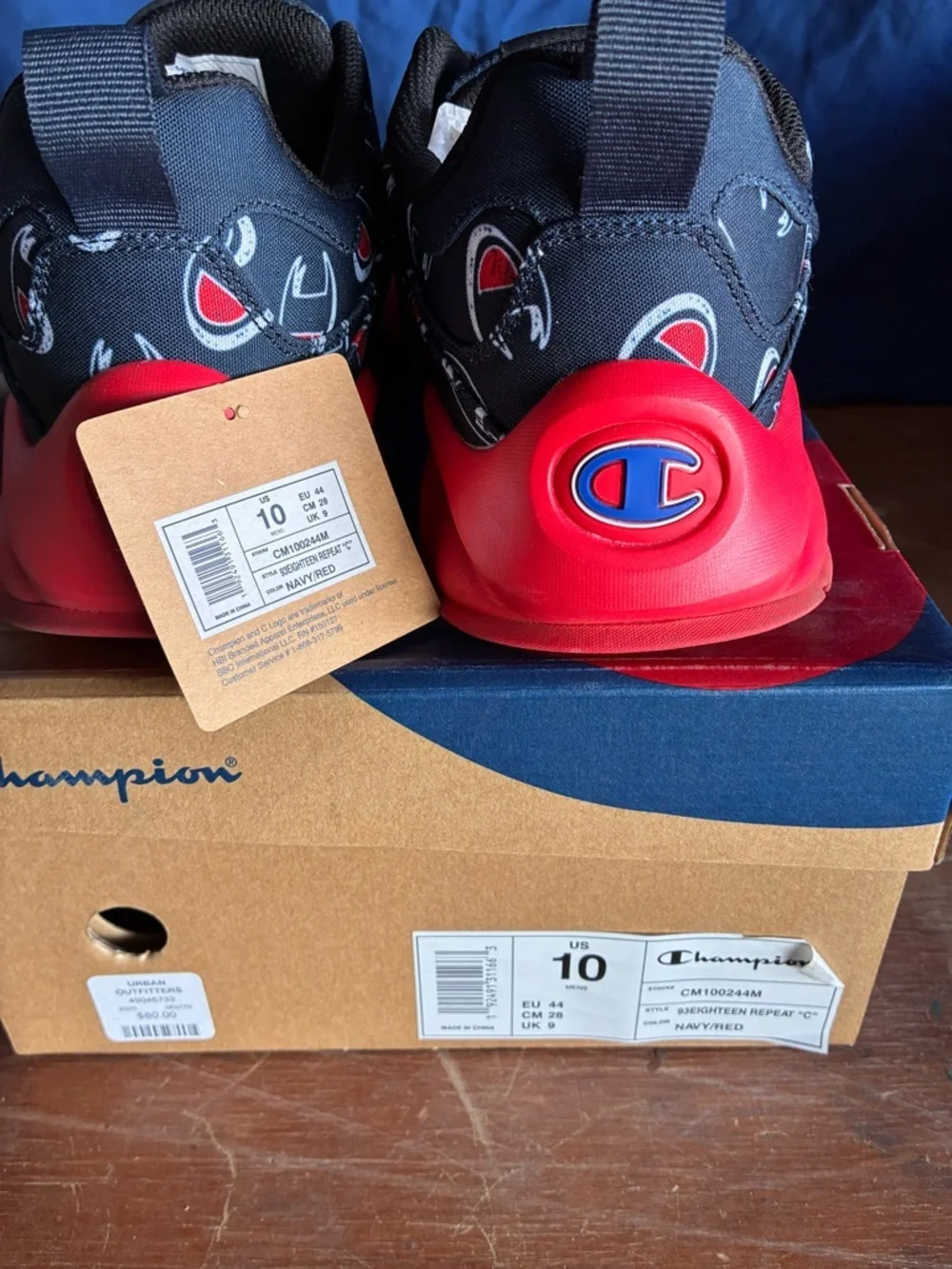 Champion Navy Sneakers with Red Accents and Logo Print